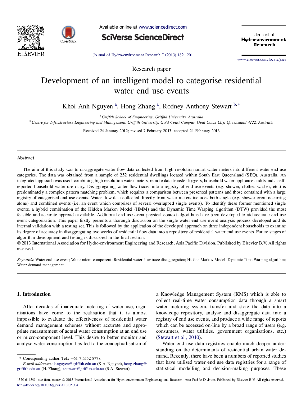 Development of an intelligent model to categorise residential water end use events