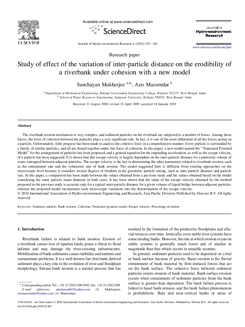 Study of effect of the variation of inter-particle distance on the erodibility of a riverbank under cohesion with a new model