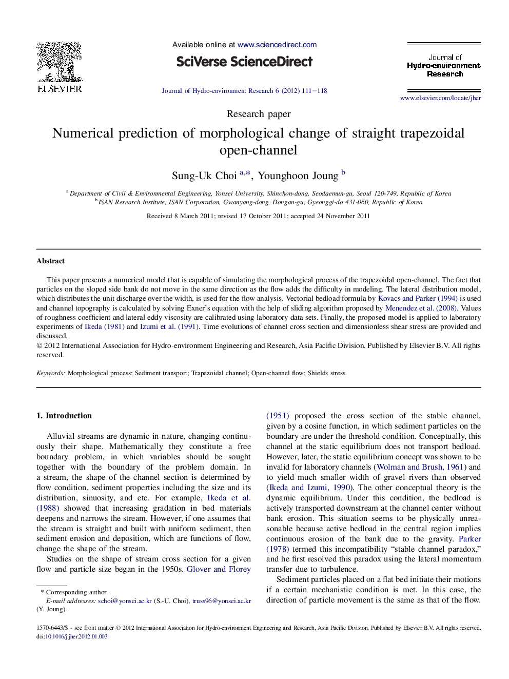 Numerical prediction of morphological change of straight trapezoidal open-channel