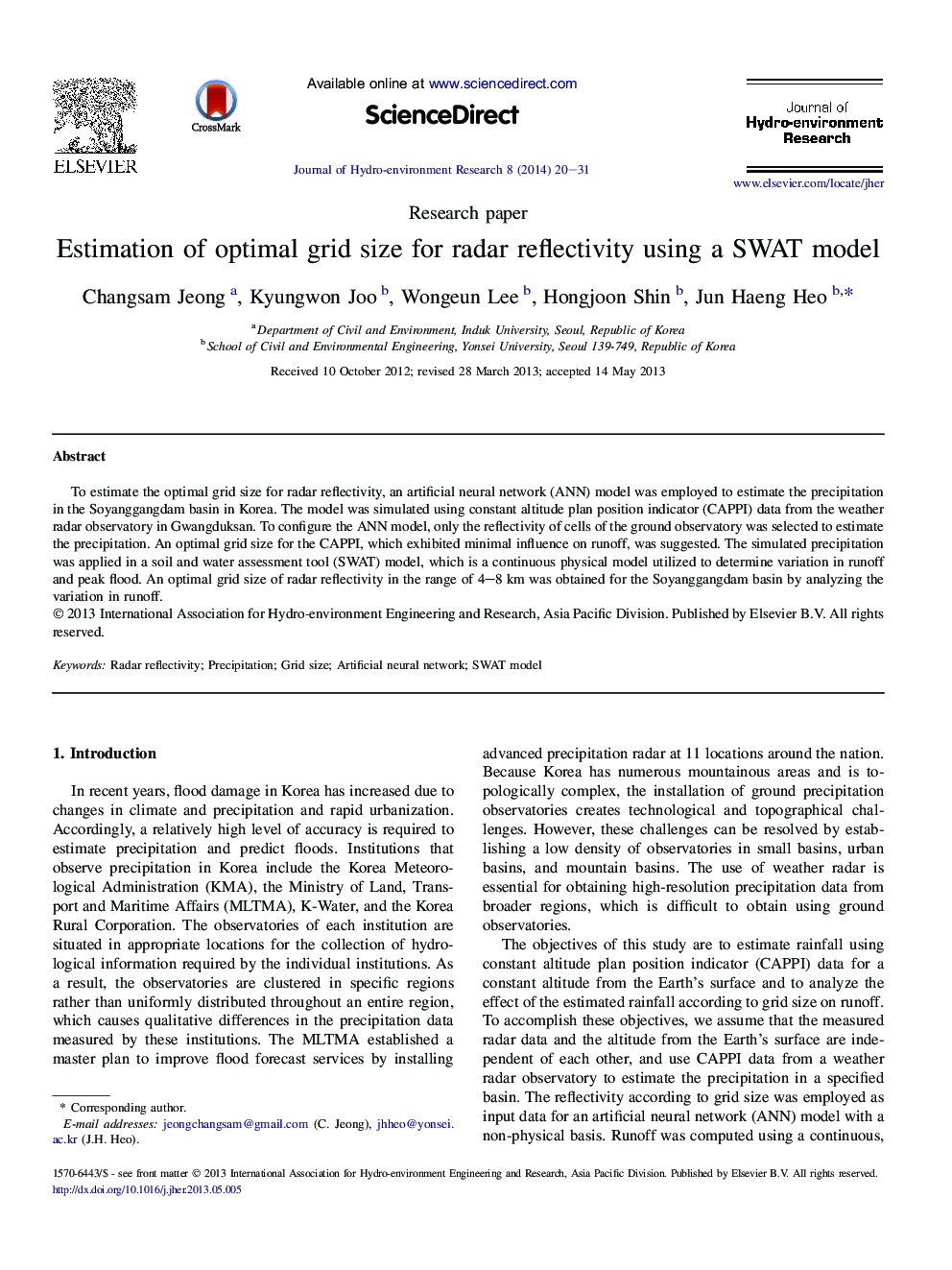 Estimation of optimal grid size for radar reflectivity using a SWAT model