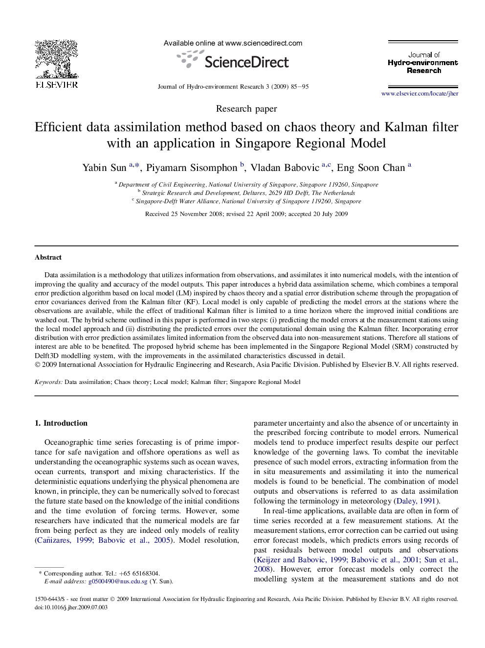 Efficient data assimilation method based on chaos theory and Kalman filter with an application in Singapore Regional Model