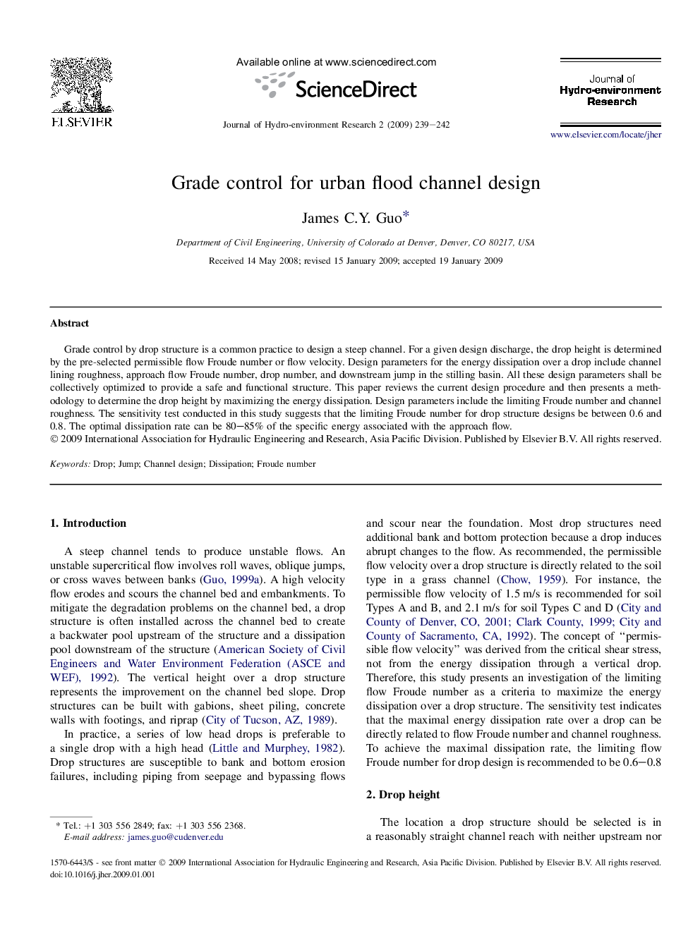 Grade control for urban flood channel design