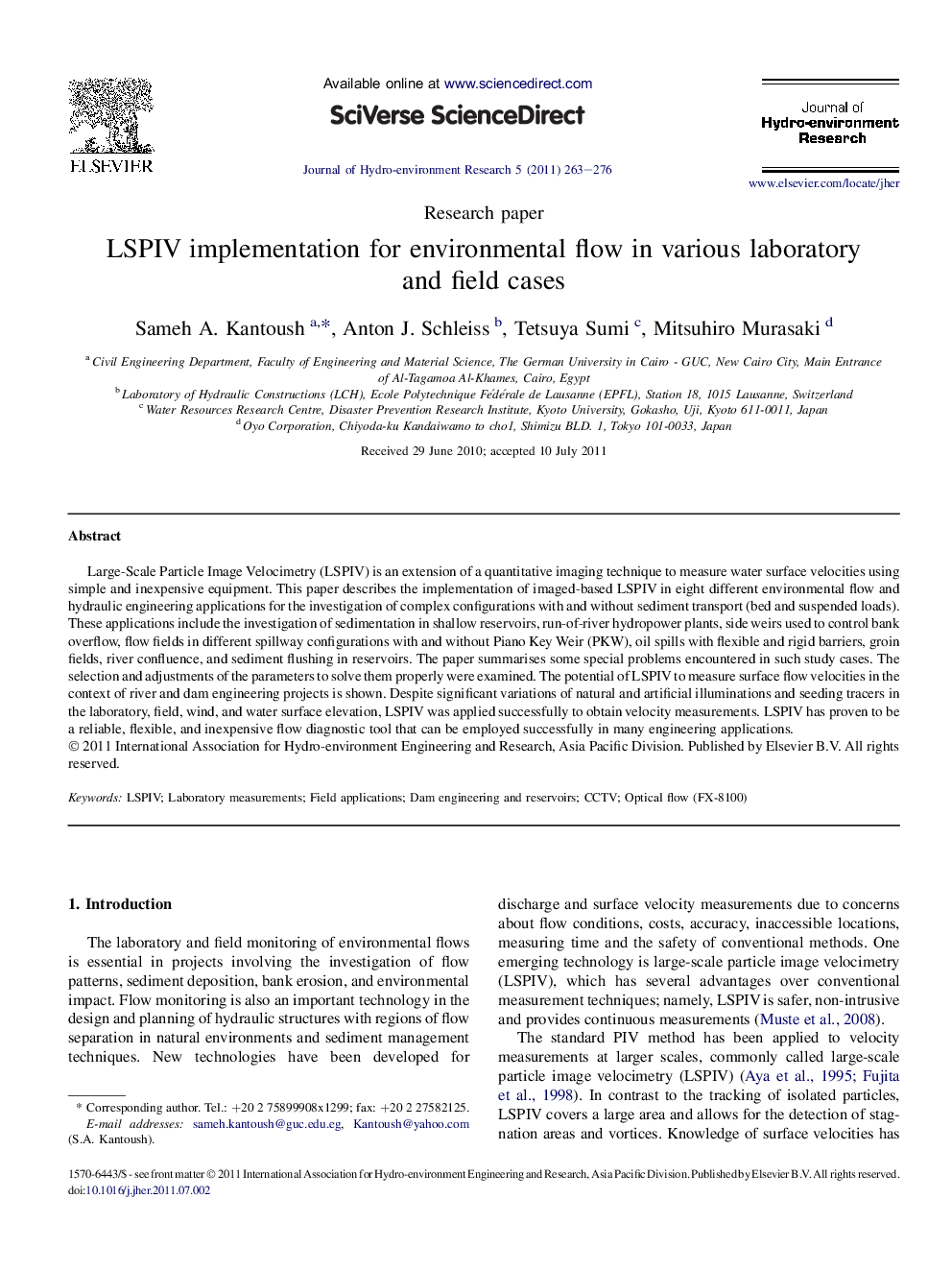 LSPIV implementation for environmental flow in various laboratory and field cases