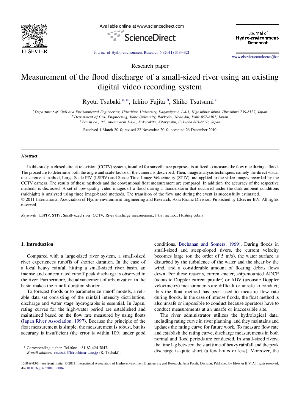 Measurement of the flood discharge of a small-sized river using an existing digital video recording system