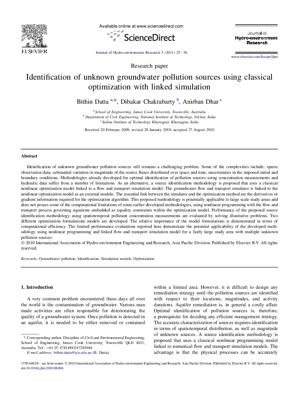 Identification of unknown groundwater pollution sources using classical optimization with linked simulation