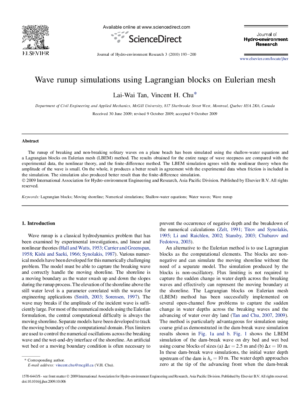 عکس صفحه اول مقاله: Wave runup simulations using Lagrangian blocks on Eulerian mesh Wave runup simulations using Lagrangian blocks on Eulerian mesh