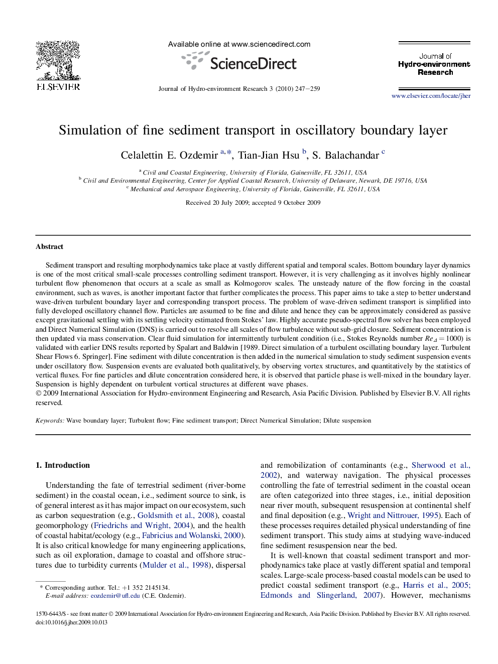 Simulation of fine sediment transport in oscillatory boundary layer