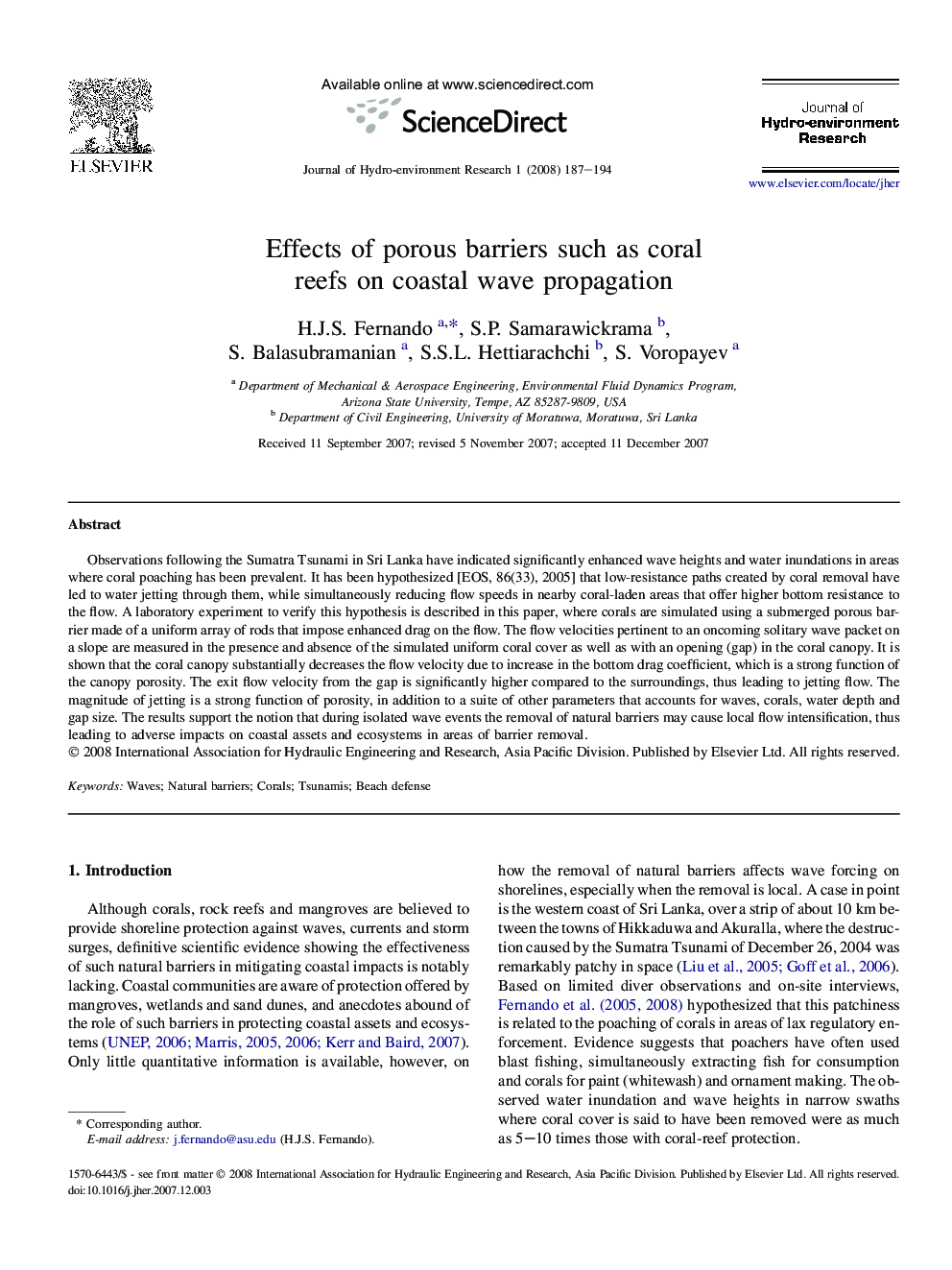 Effects of porous barriers such as coral reefs on coastal wave propagation