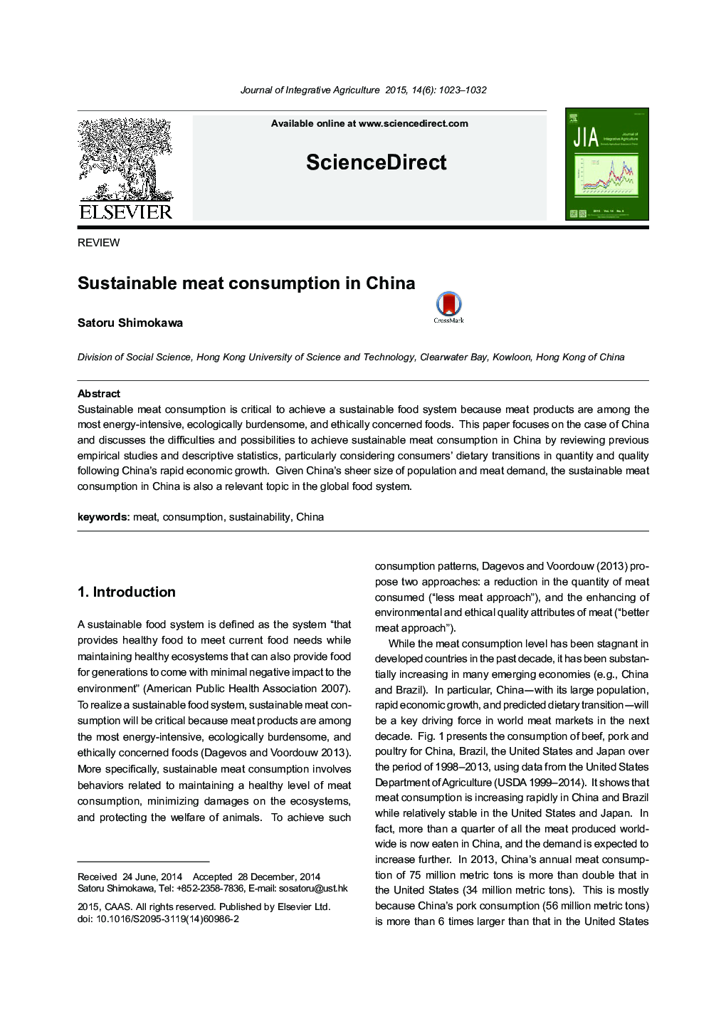 Sustainable meat consumption in China