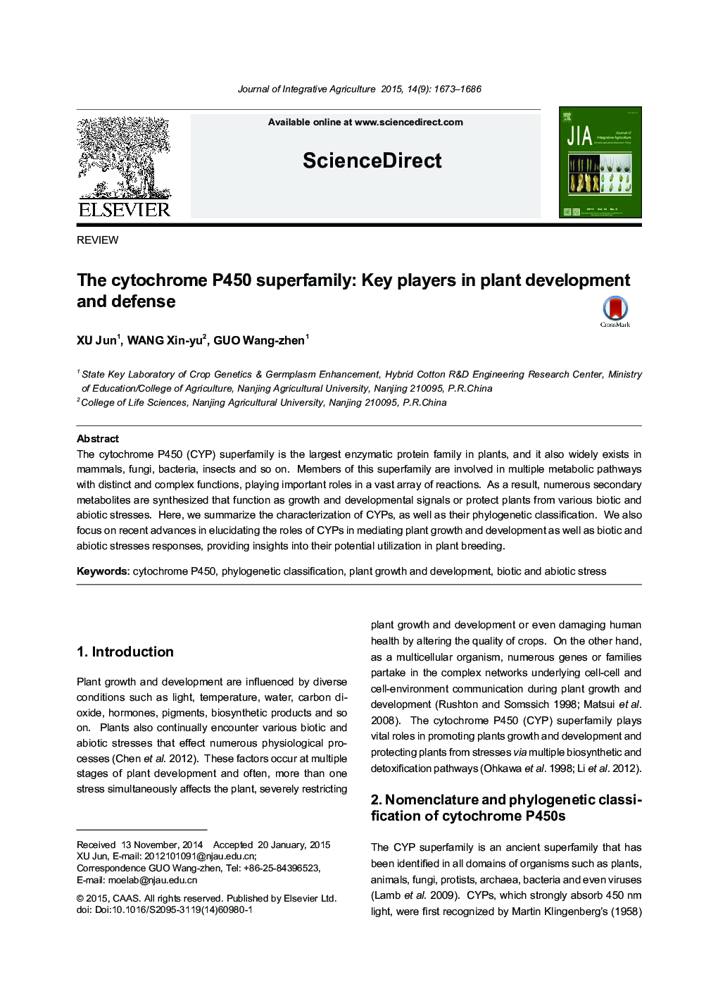 The cytochrome P450 superfamily: Key players in plant development and defense