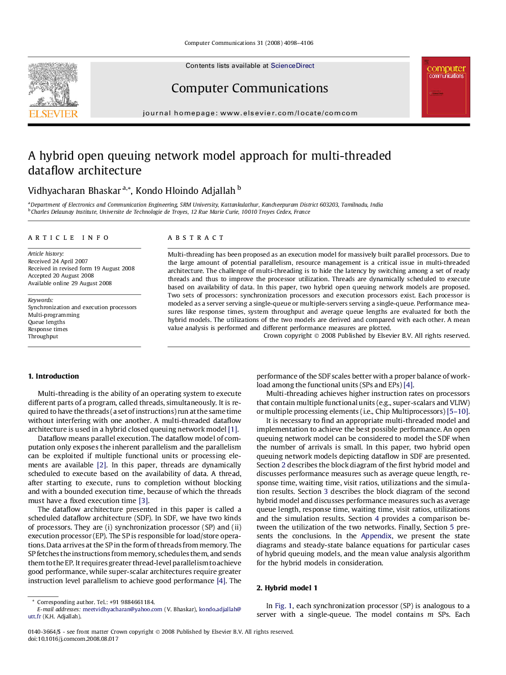 A hybrid open queuing network model approach for multi-threaded dataflow architecture