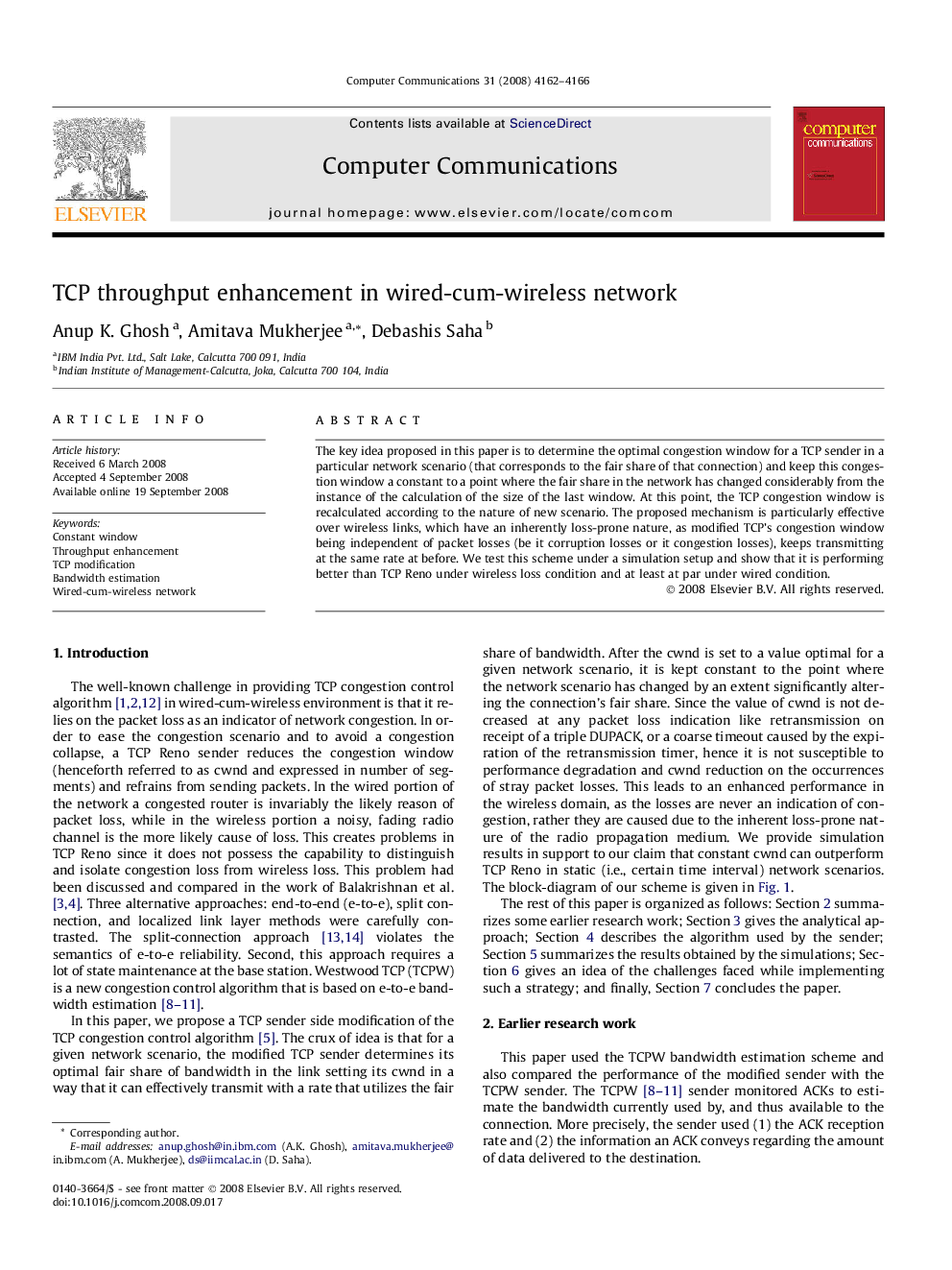 TCP throughput enhancement in wired-cum-wireless network