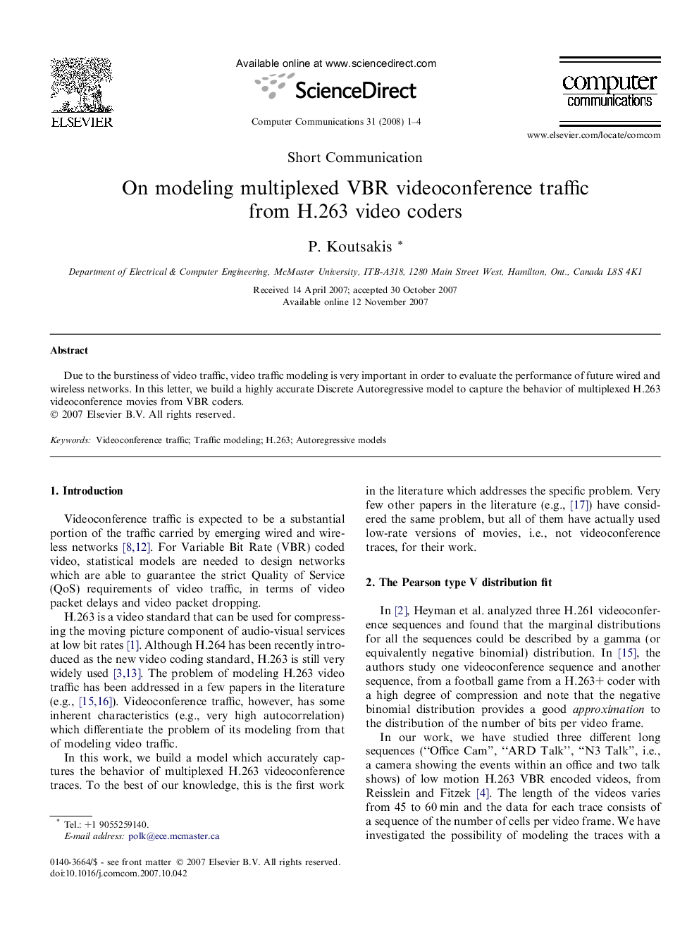 On modeling multiplexed VBR videoconference traffic from H.263 video coders