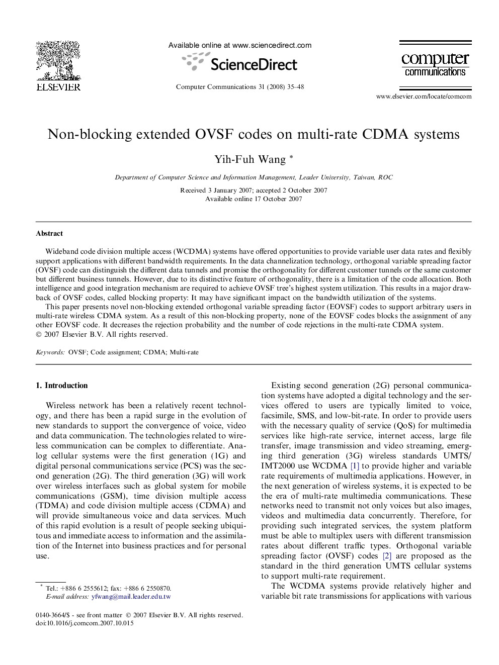 Non-blocking extended OVSF codes on multi-rate CDMA systems