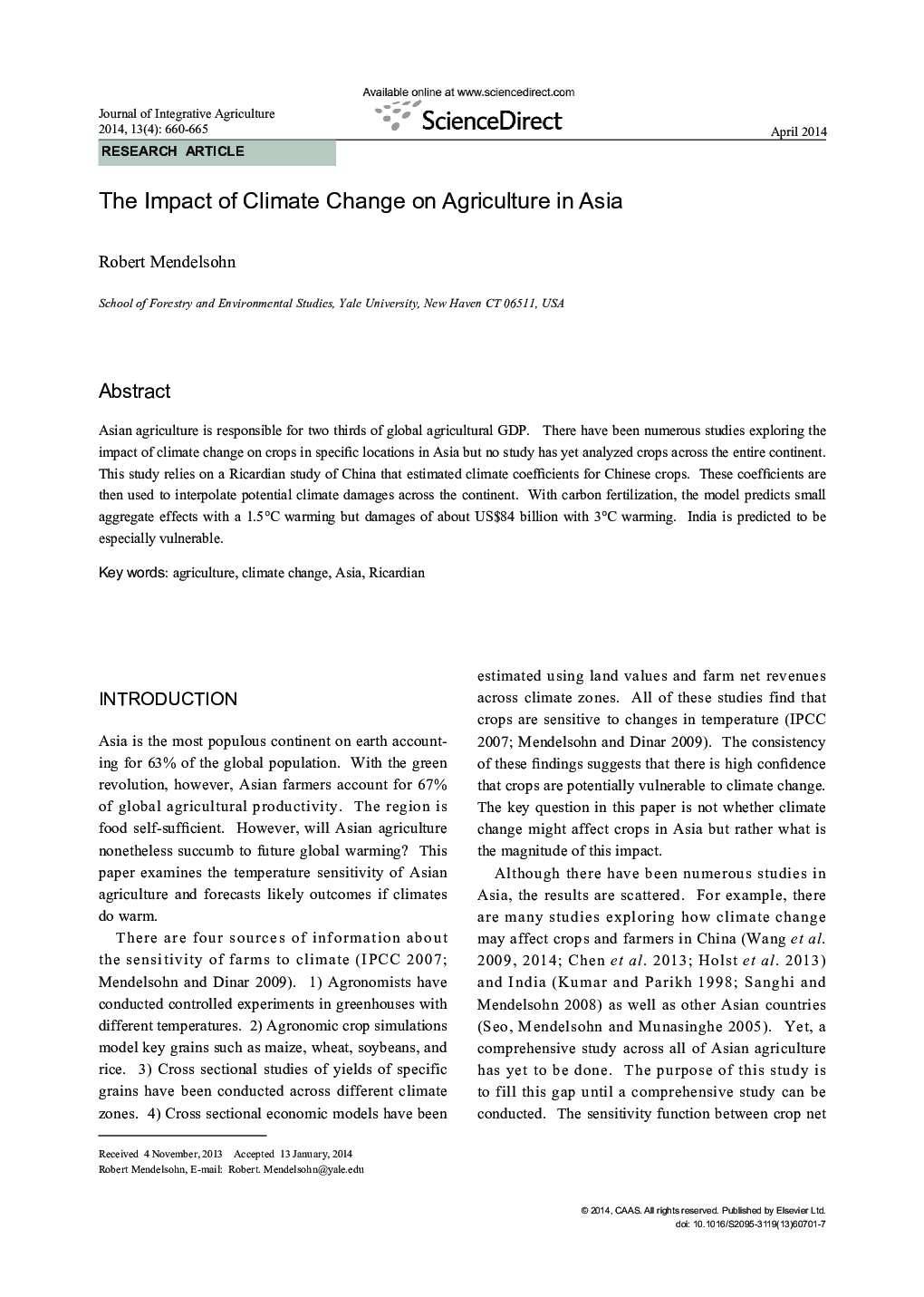 The Impact of Climate Change on Agriculture in Asia