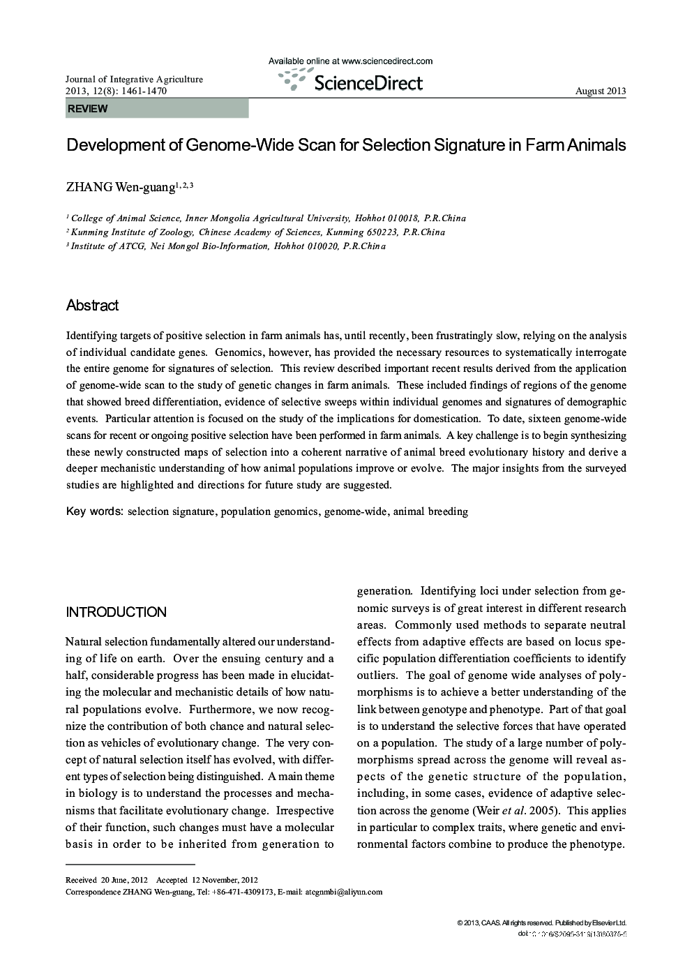 Development of Genome-Wide Scan for Selection Signature in Farm Animals