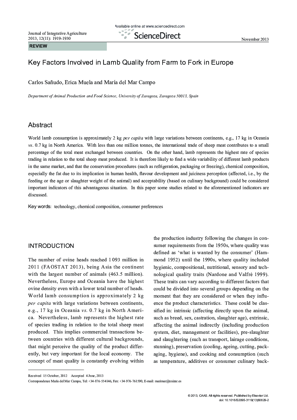 عکس صفحه اول مقاله: Key Factors Involved in Lamb Quality from Farm to Fork in Europe Key Factors Involved in Lamb Quality from Farm to Fork in Europe