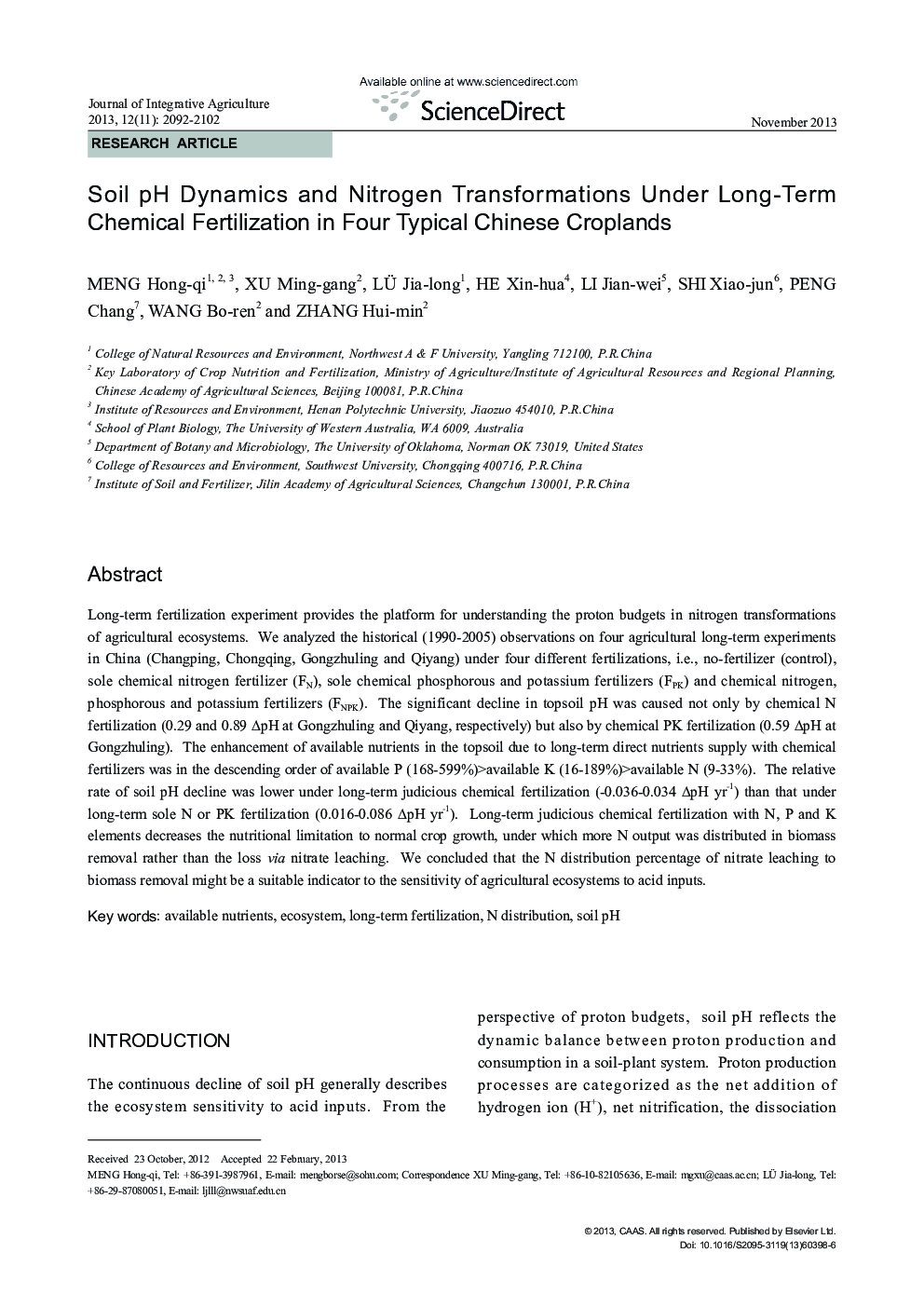 Soil pH Dynamics and Nitrogen Transformations Under Long-Term Chemical Fertilization in Four Typical Chinese Croplands