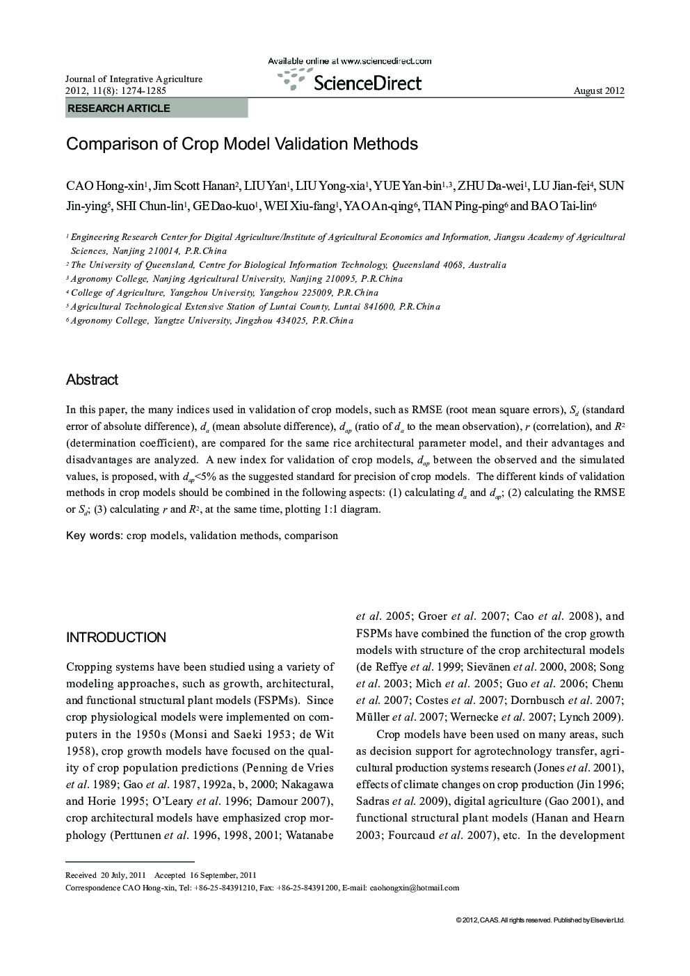 Comparison of Crop Model Validation Methods