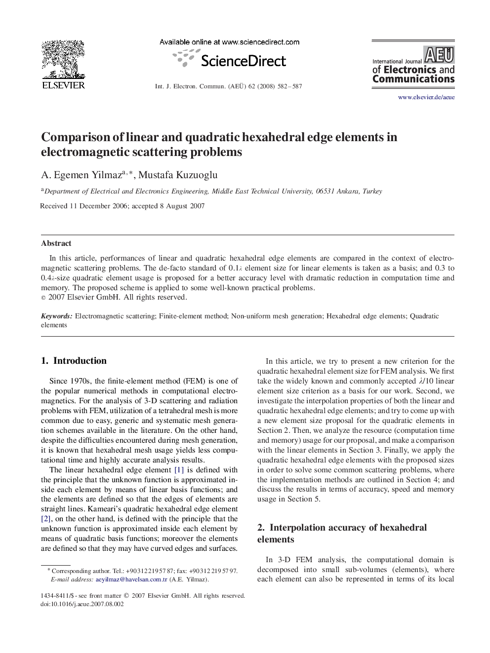 Comparison of linear and quadratic hexahedral edge elements in electromagnetic scattering problems