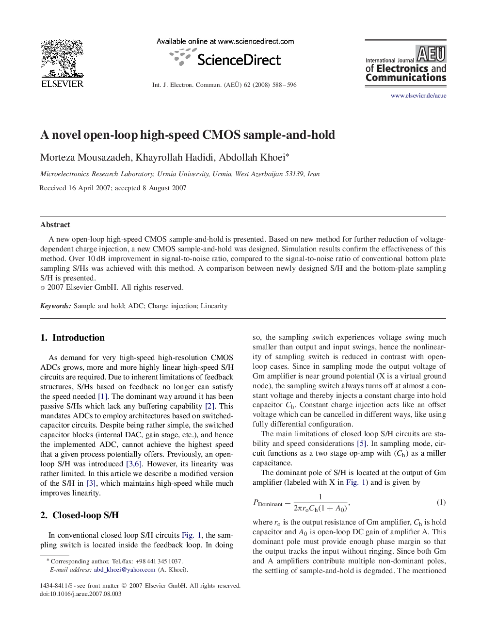 A novel open-loop high-speed CMOS sample-and-hold