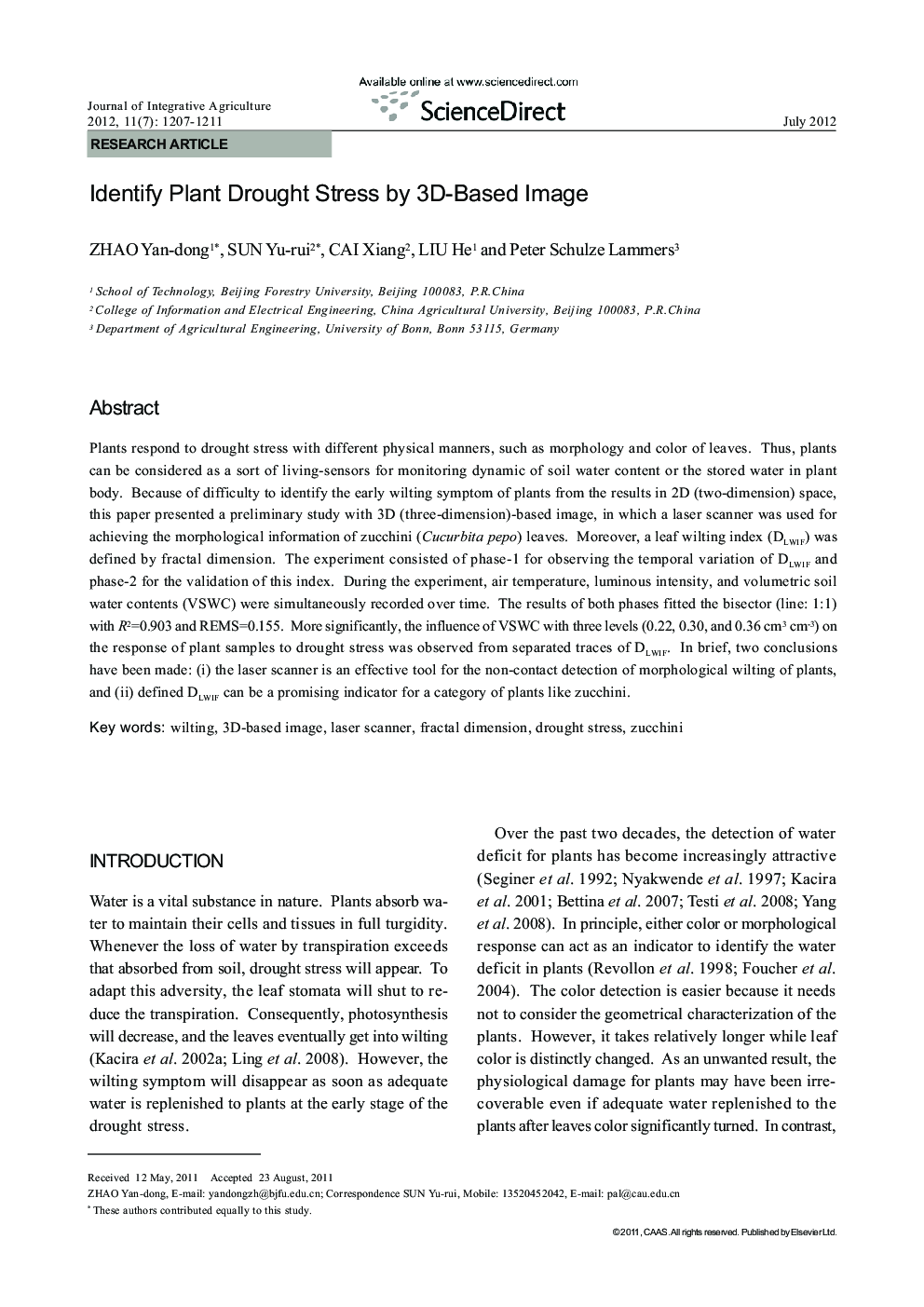 Identify Plant Drought Stress by 3D-Based Image