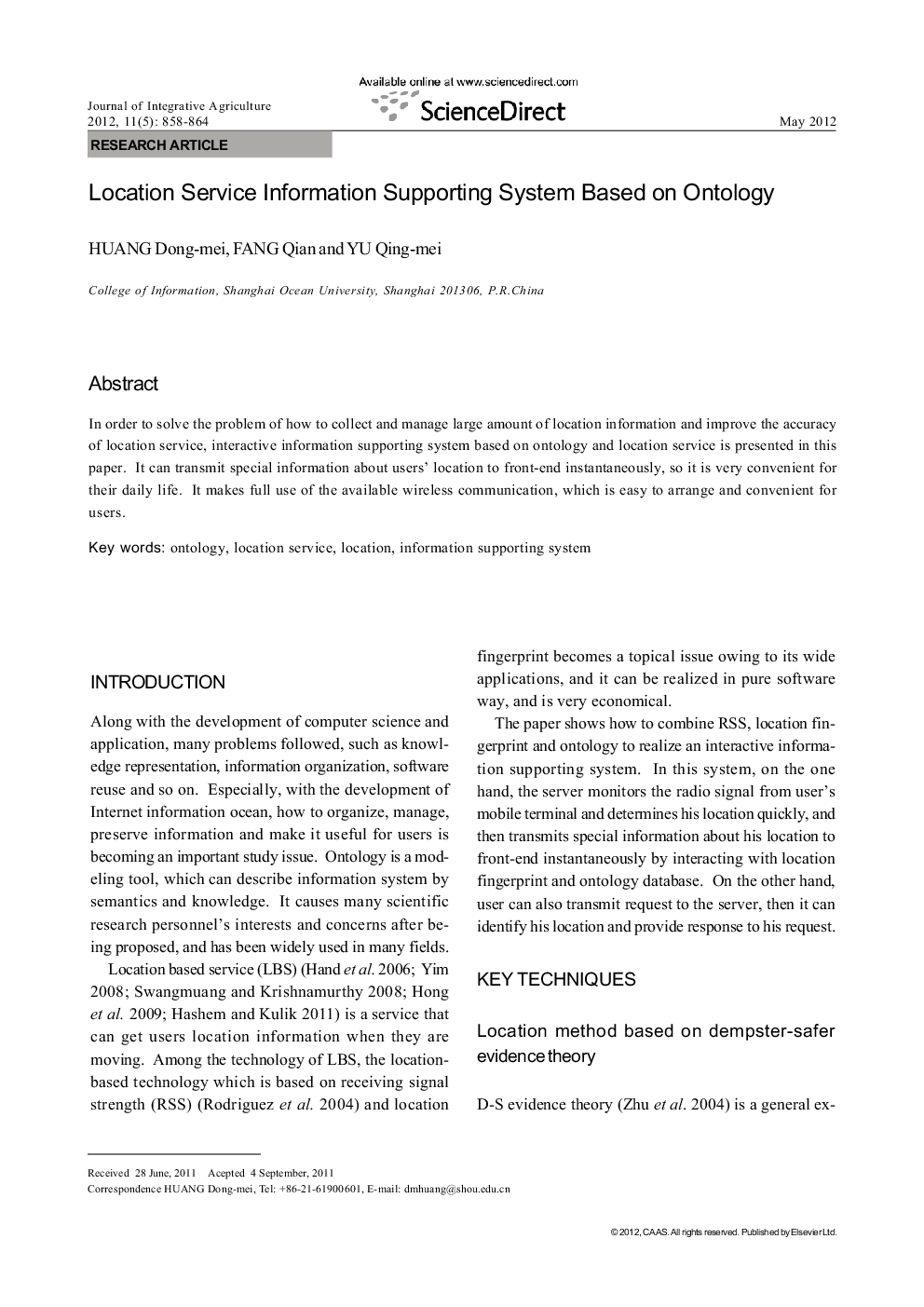 Location Service Information Supporting System Based on Ontology