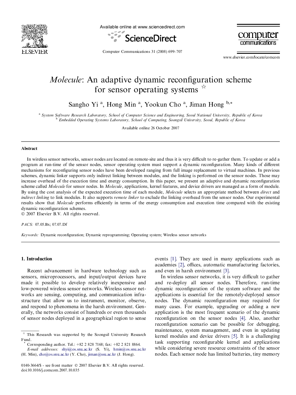 Molecule: An adaptive dynamic reconfiguration scheme for sensor operating systems 