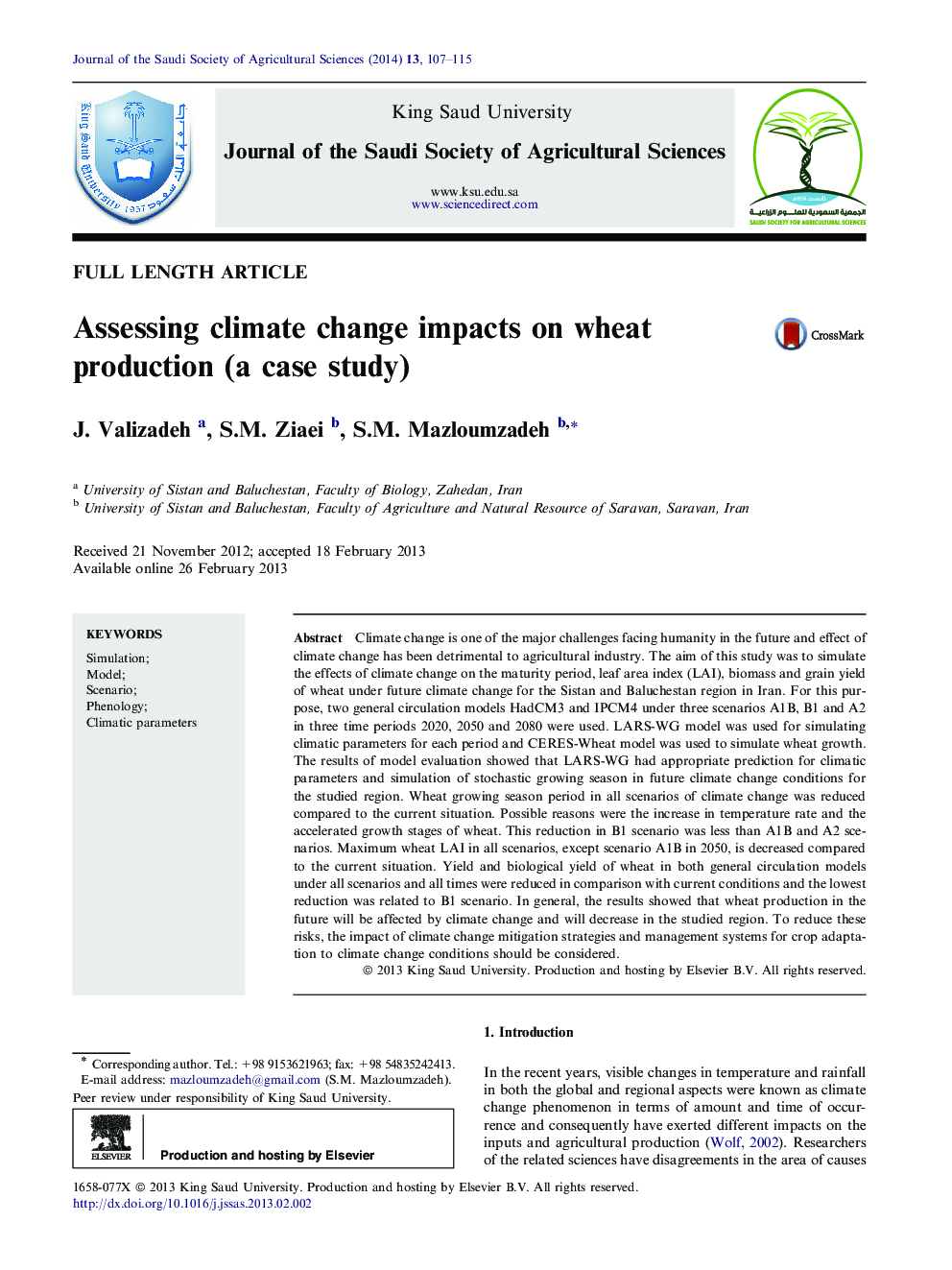 Assessing climate change impacts on wheat production (a case study) 