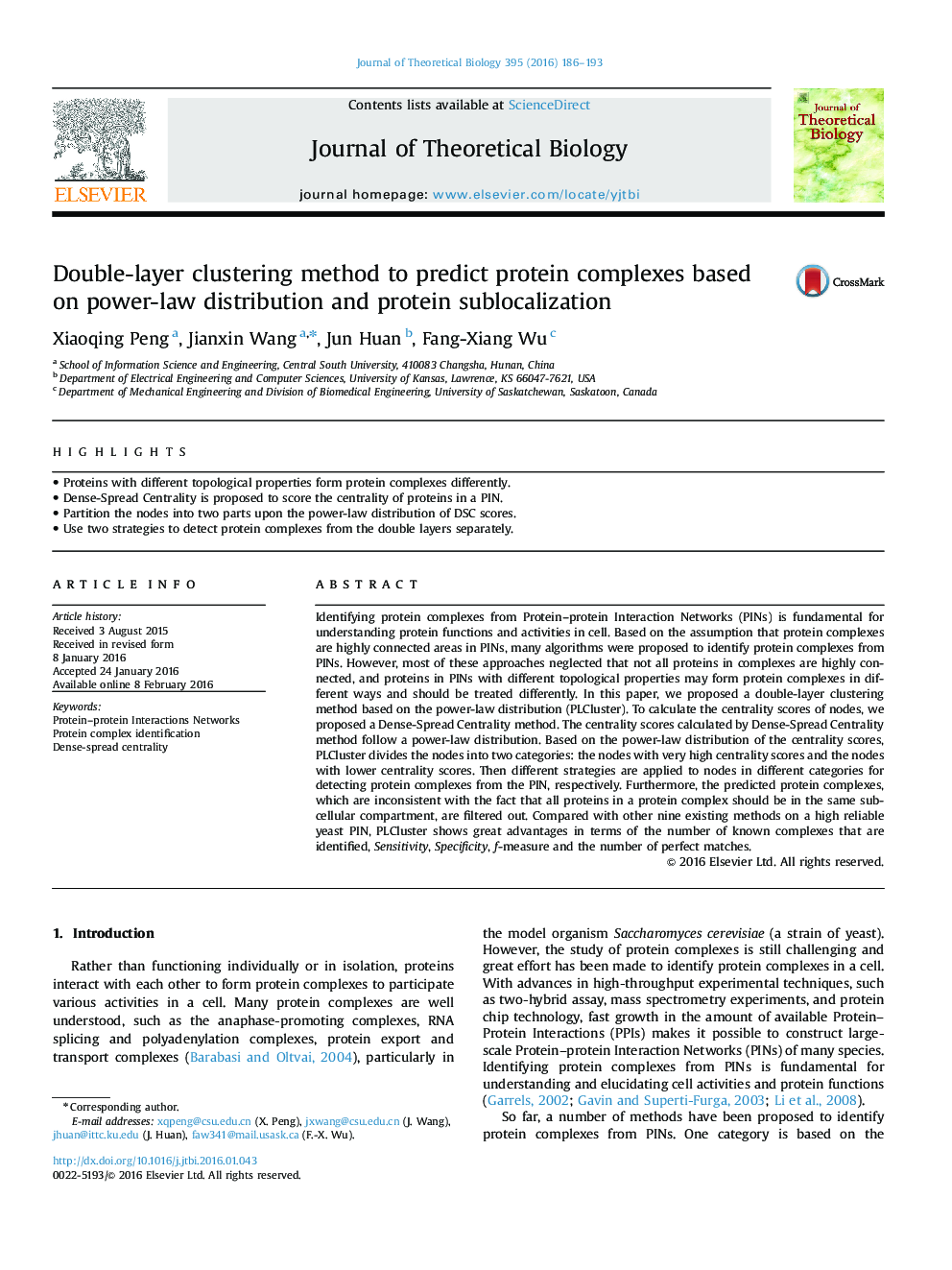 Double-layer clustering method to predict protein complexes based on power-law distribution and protein sublocalization