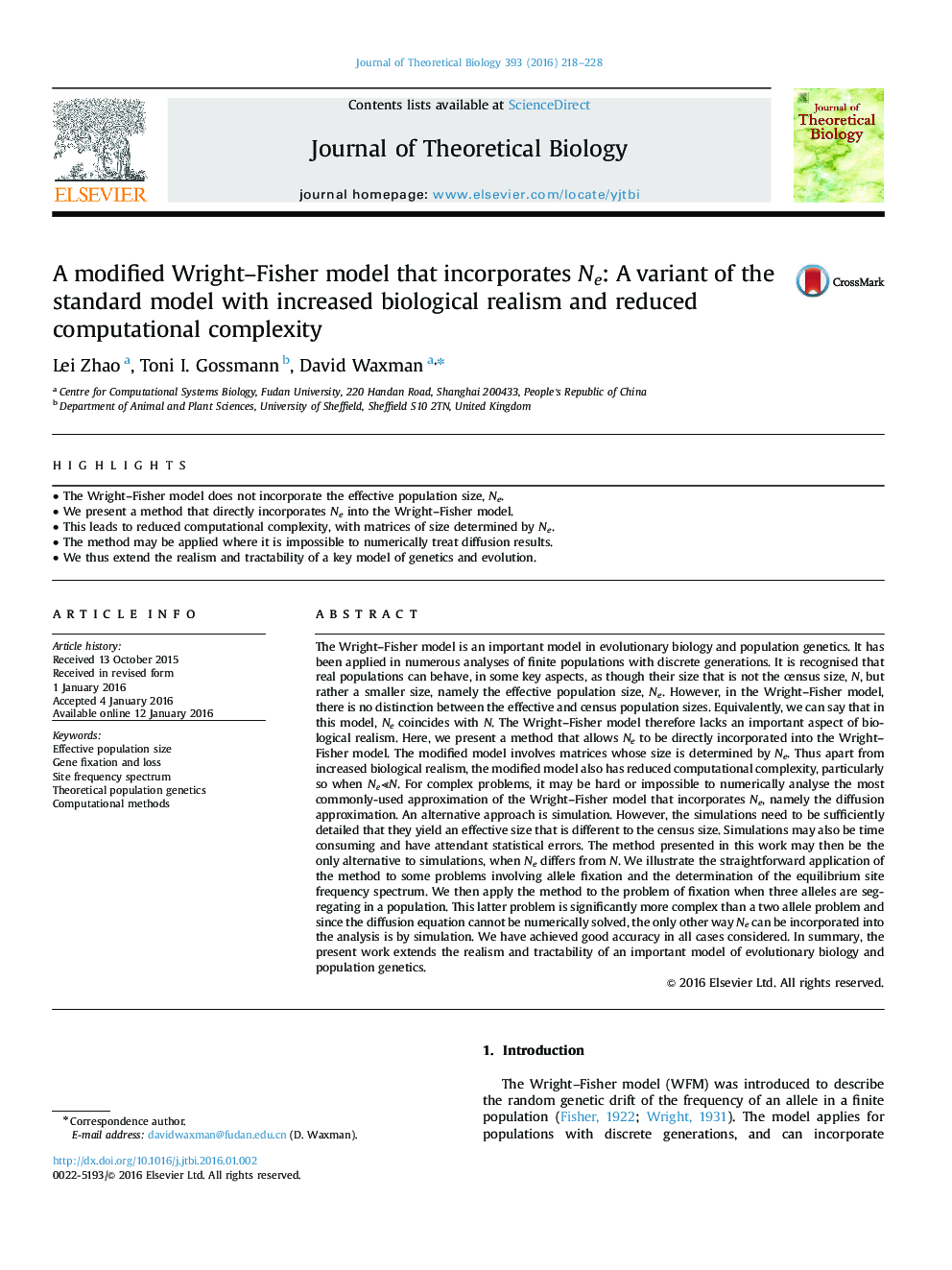 A modified Wright–Fisher model that incorporates Ne: A variant of the standard model with increased biological realism and reduced computational complexity