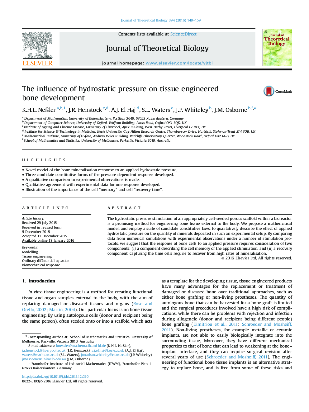 The influence of hydrostatic pressure on tissue engineered bone development