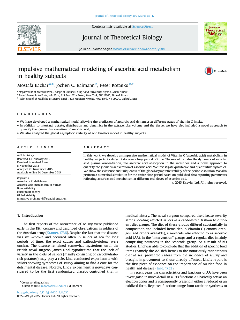 Impulsive mathematical modeling of ascorbic acid metabolism in healthy subjects