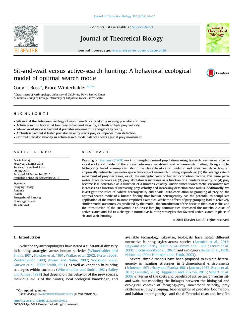 Sit-and-wait versus active-search hunting: A behavioral ecological model of optimal search mode