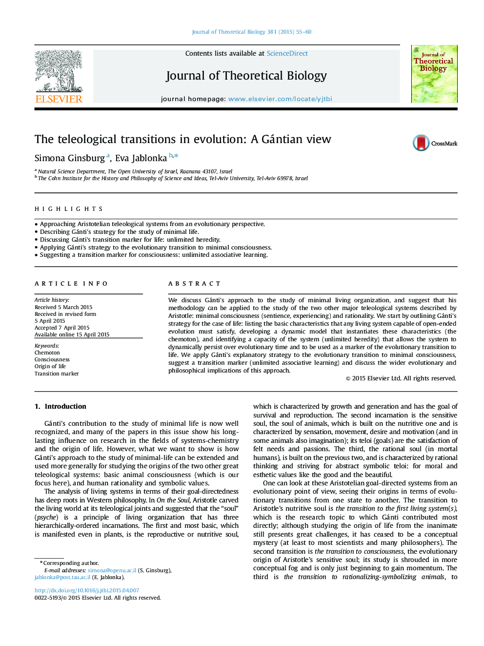 The teleological transitions in evolution: A Gántian view