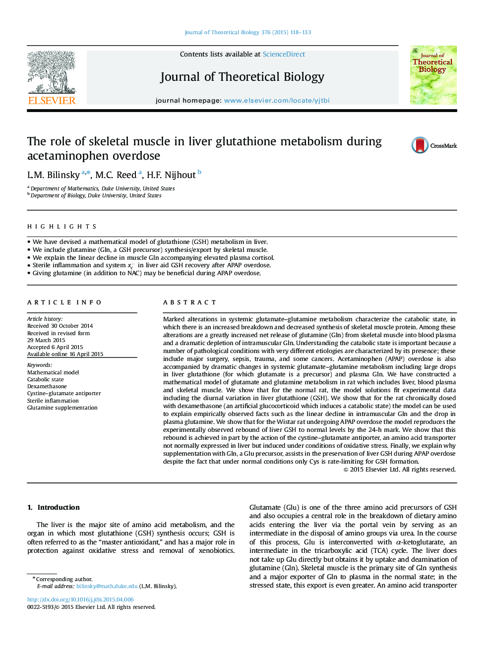 The role of skeletal muscle in liver glutathione metabolism during acetaminophen overdose