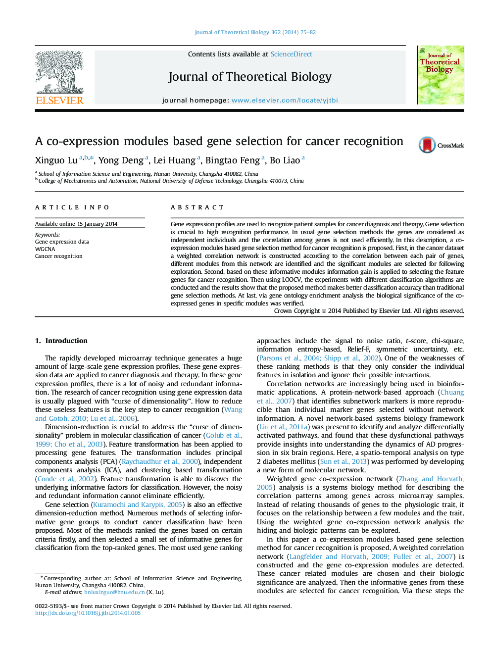 A co-expression modules based gene selection for cancer recognition