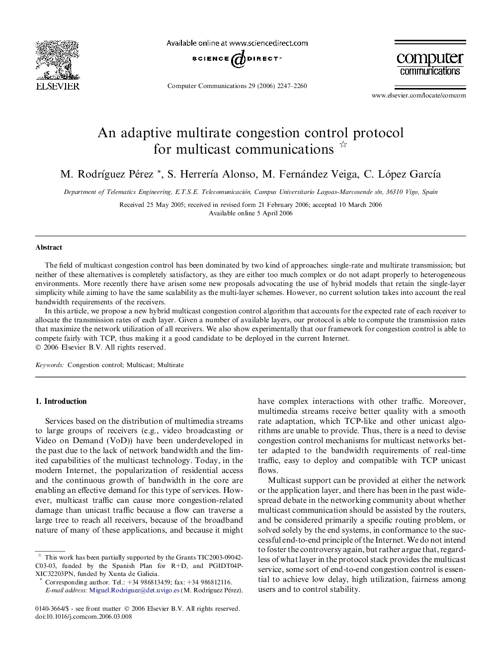 An adaptive multirate congestion control protocol for multicast communications 