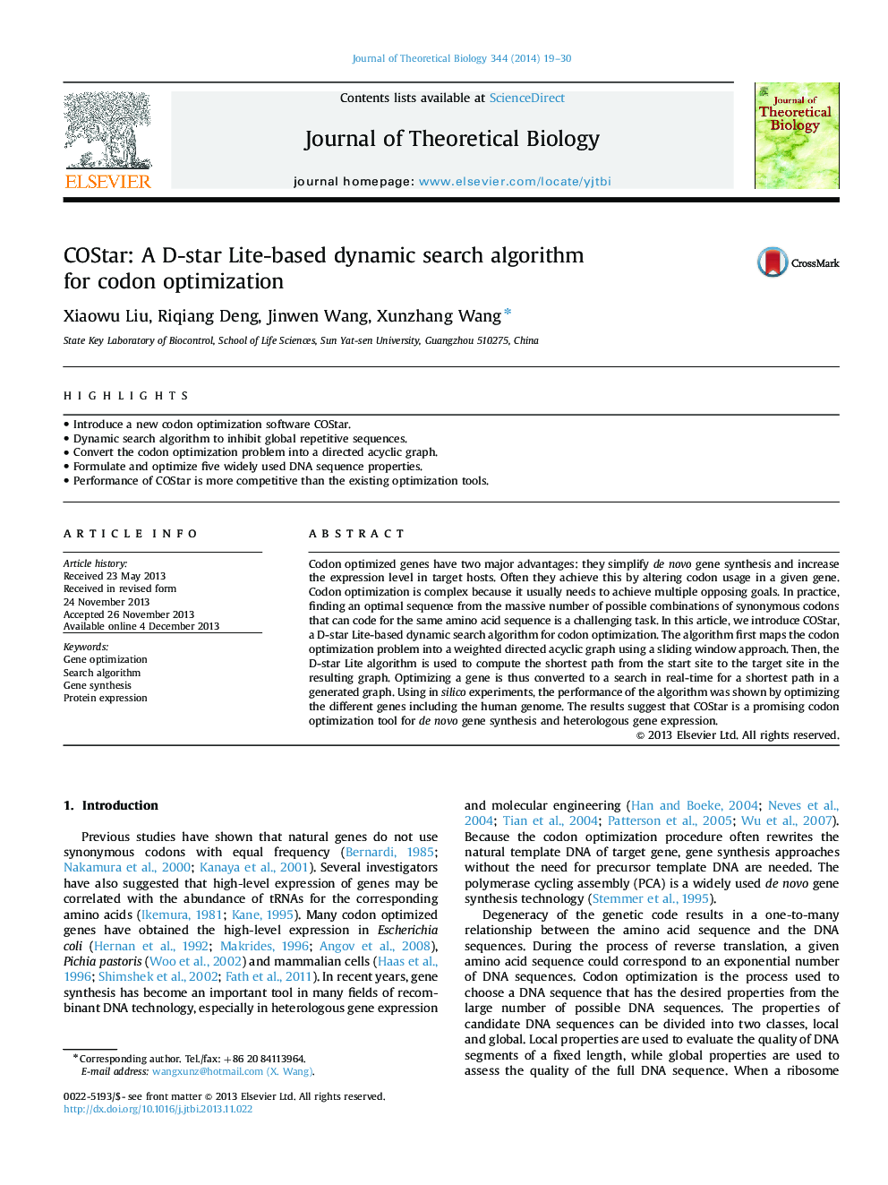 COStar: A D-star Lite-based dynamic search algorithm for codon optimization