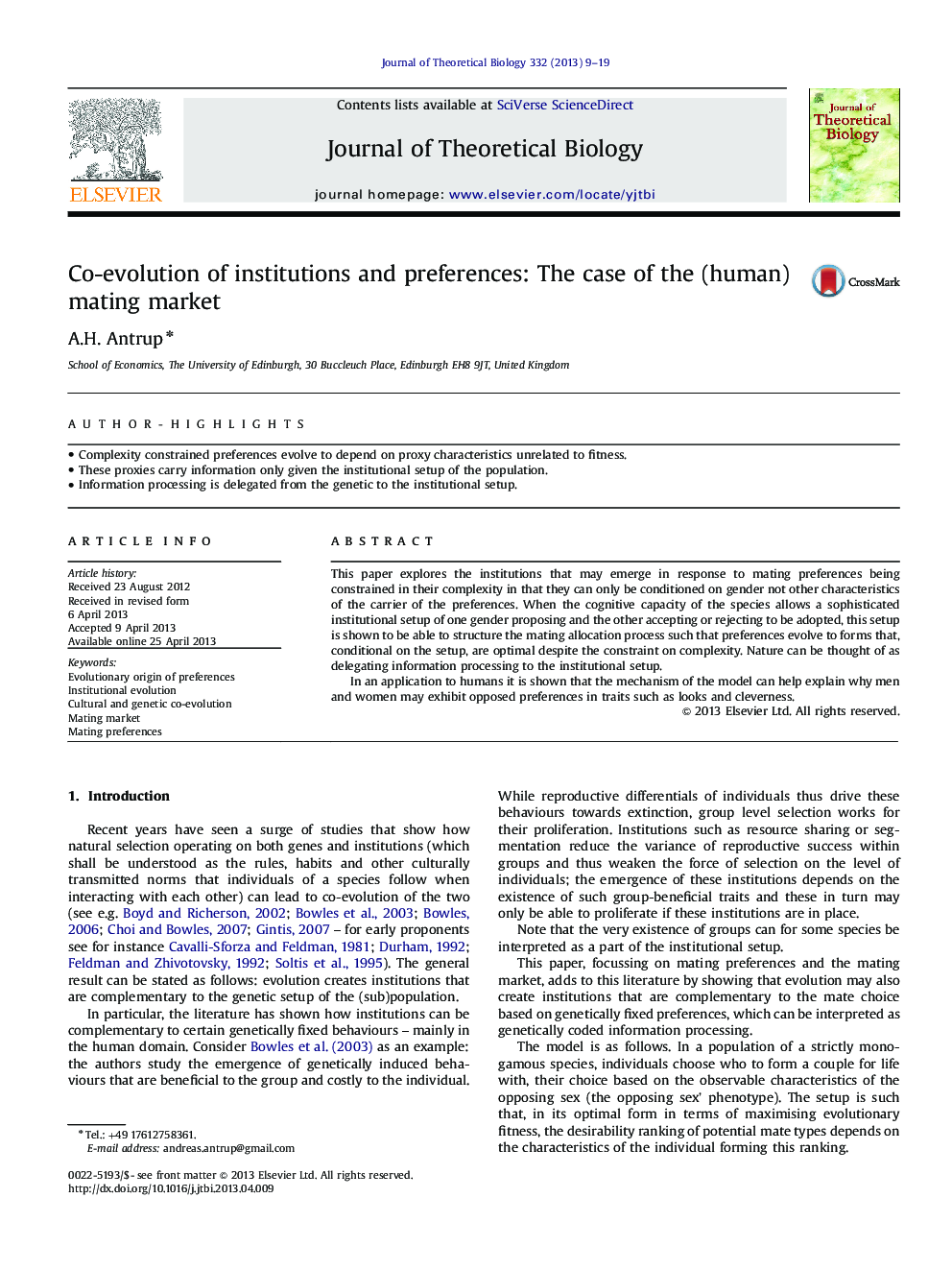 Co-evolution of institutions and preferences: The case of the (human) mating market