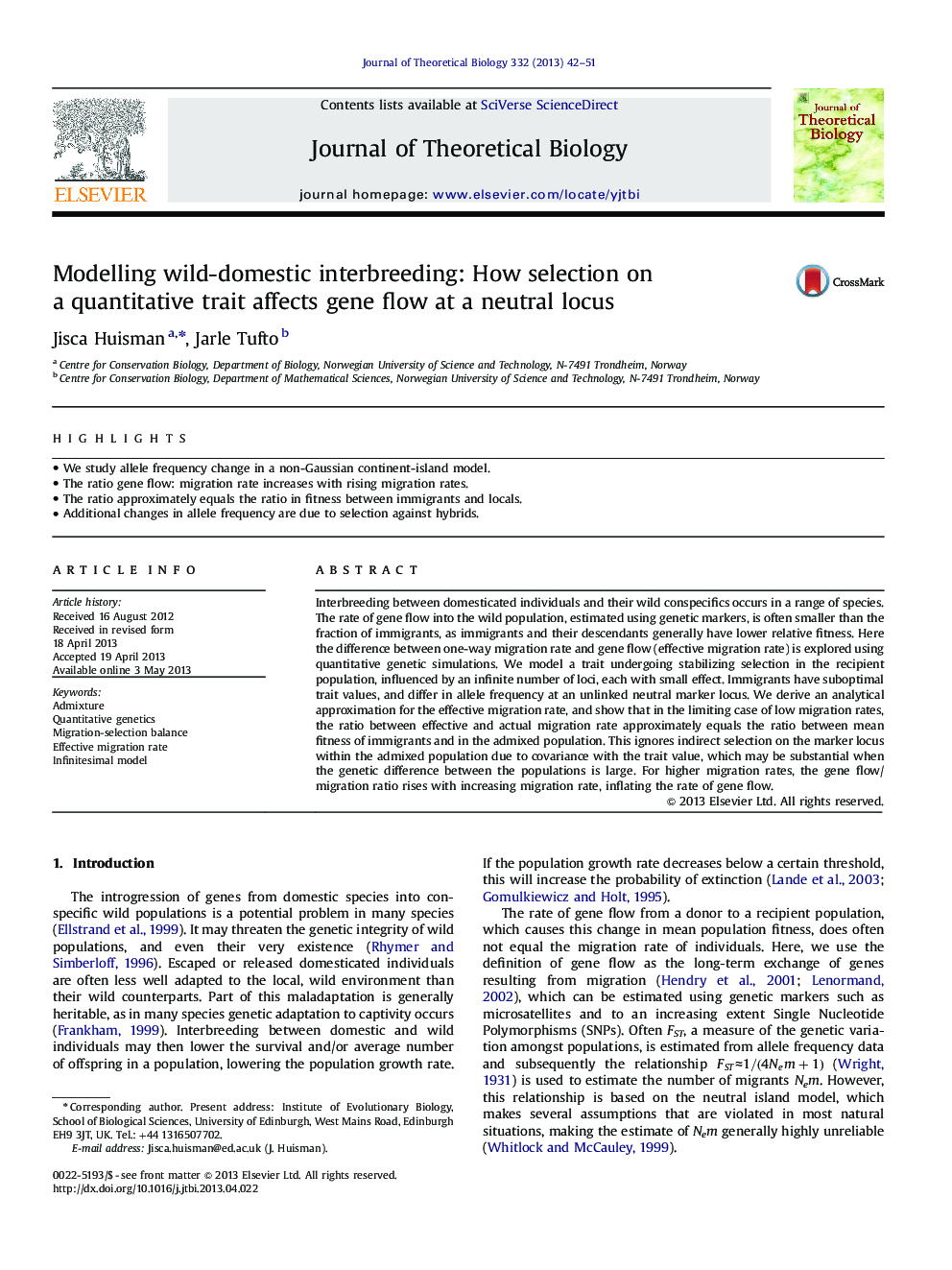 Modelling wild-domestic interbreeding: How selection on a quantitative trait affects gene flow at a neutral locus