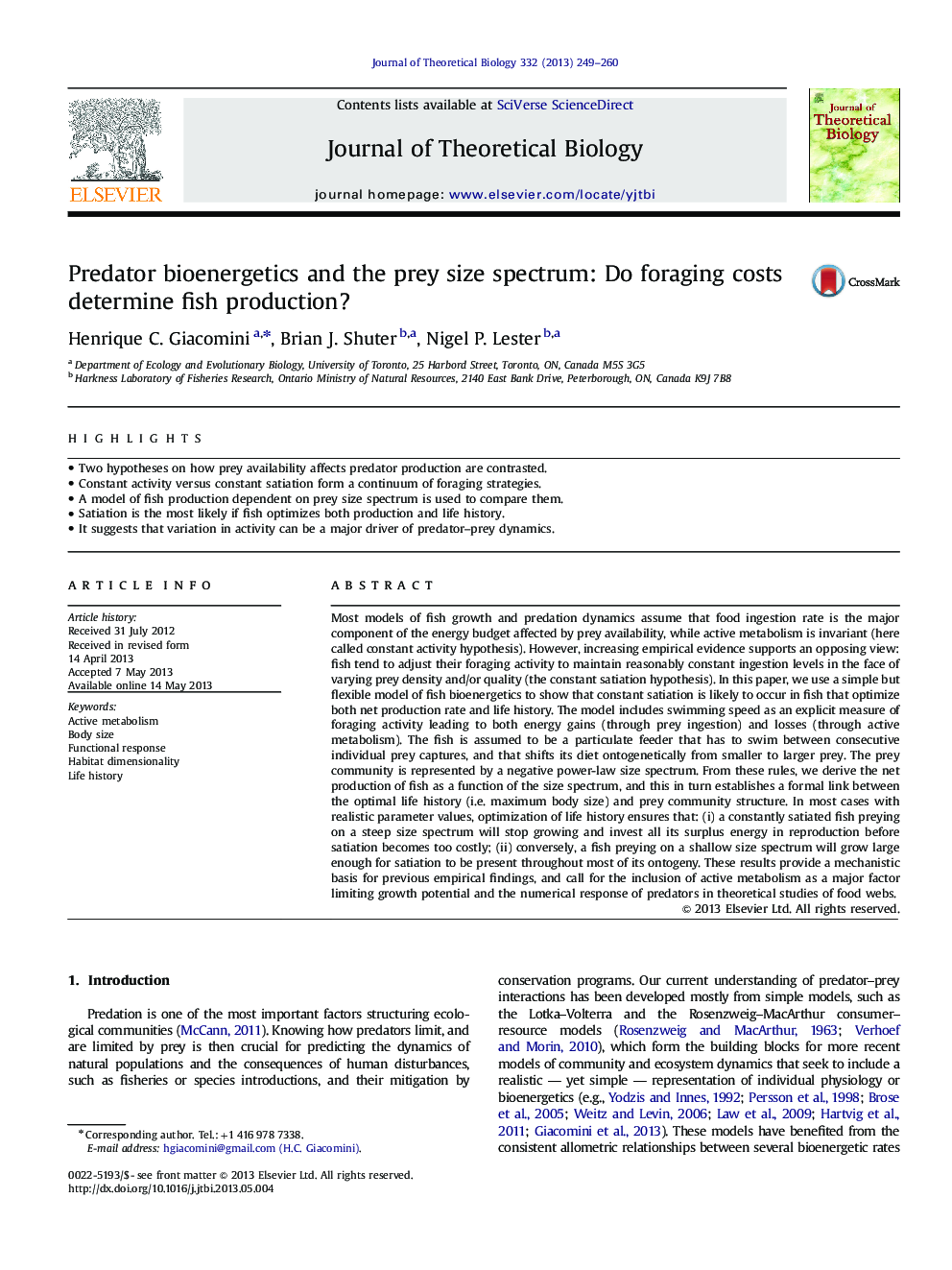 Predator bioenergetics and the prey size spectrum: Do foraging costs determine fish production?