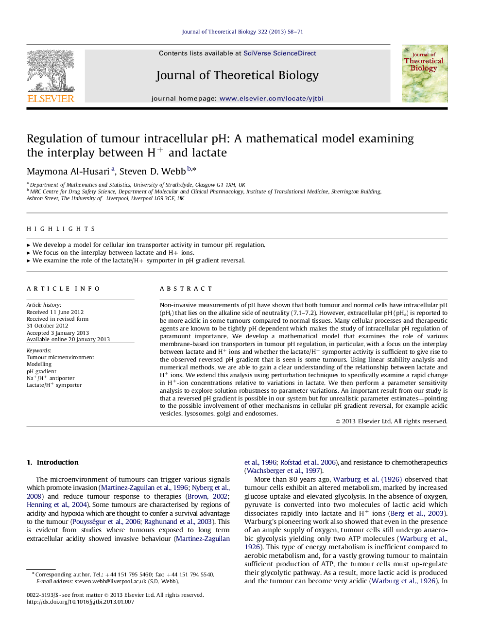 Regulation of tumour intracellular pH: A mathematical model examining the interplay between H+ and lactate