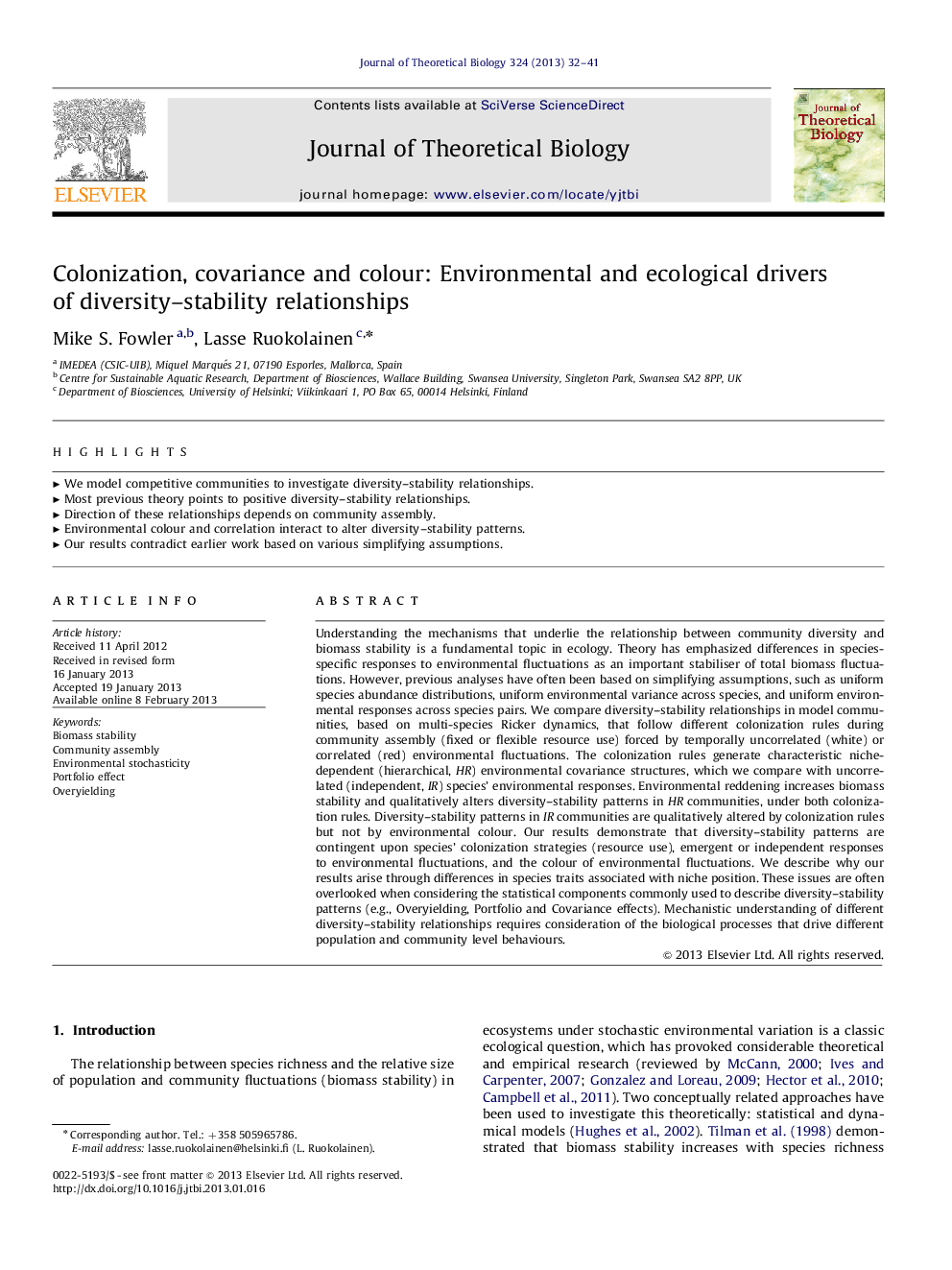 Colonization, covariance and colour: Environmental and ecological drivers of diversity–stability relationships