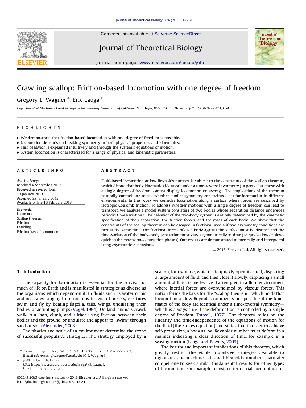 Crawling scallop: Friction-based locomotion with one degree of freedom