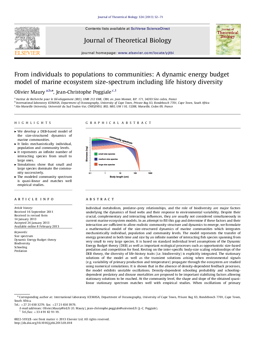 From individuals to populations to communities: A dynamic energy budget model of marine ecosystem size-spectrum including life history diversity