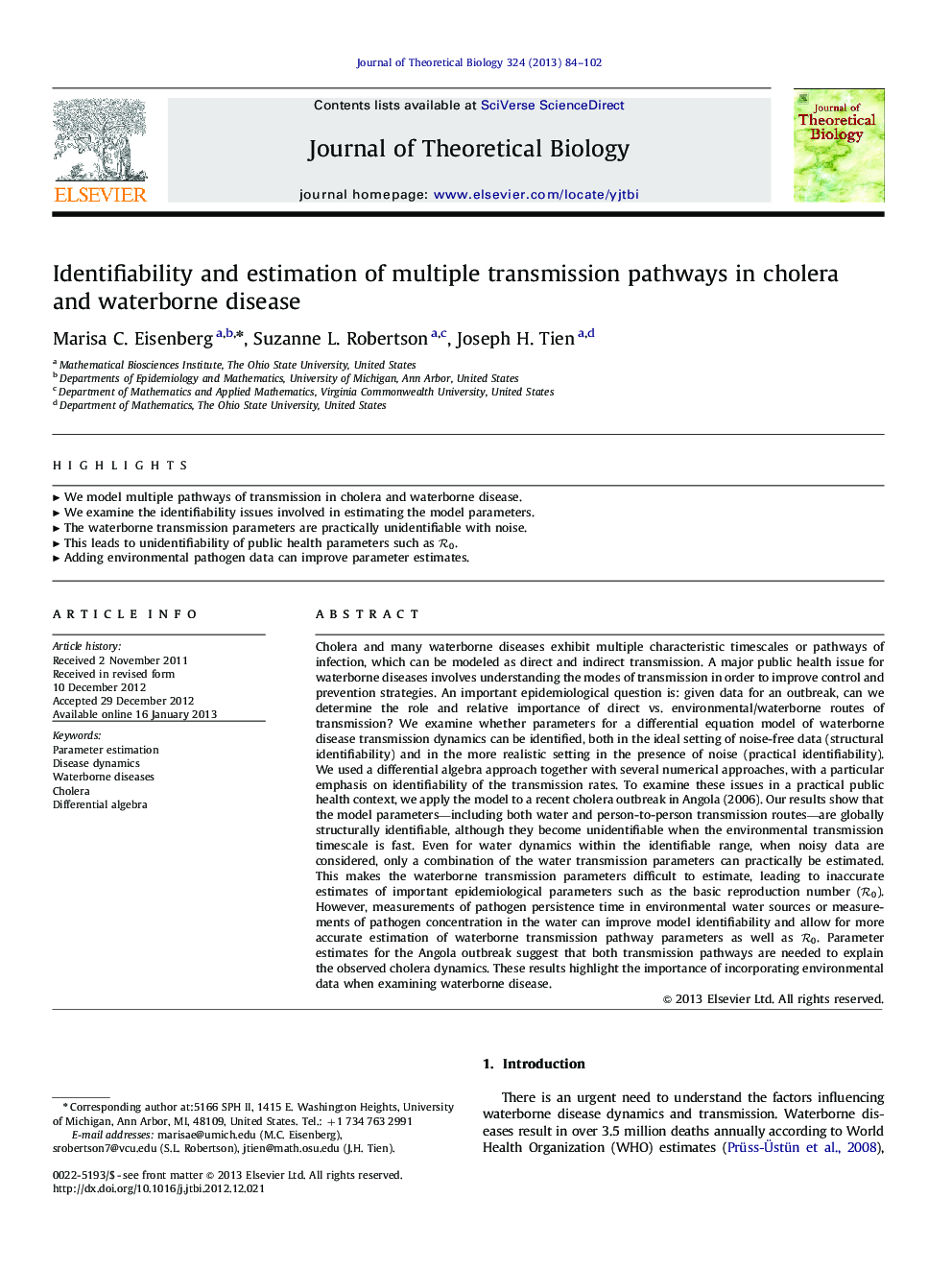 Identifiability and estimation of multiple transmission pathways in cholera and waterborne disease