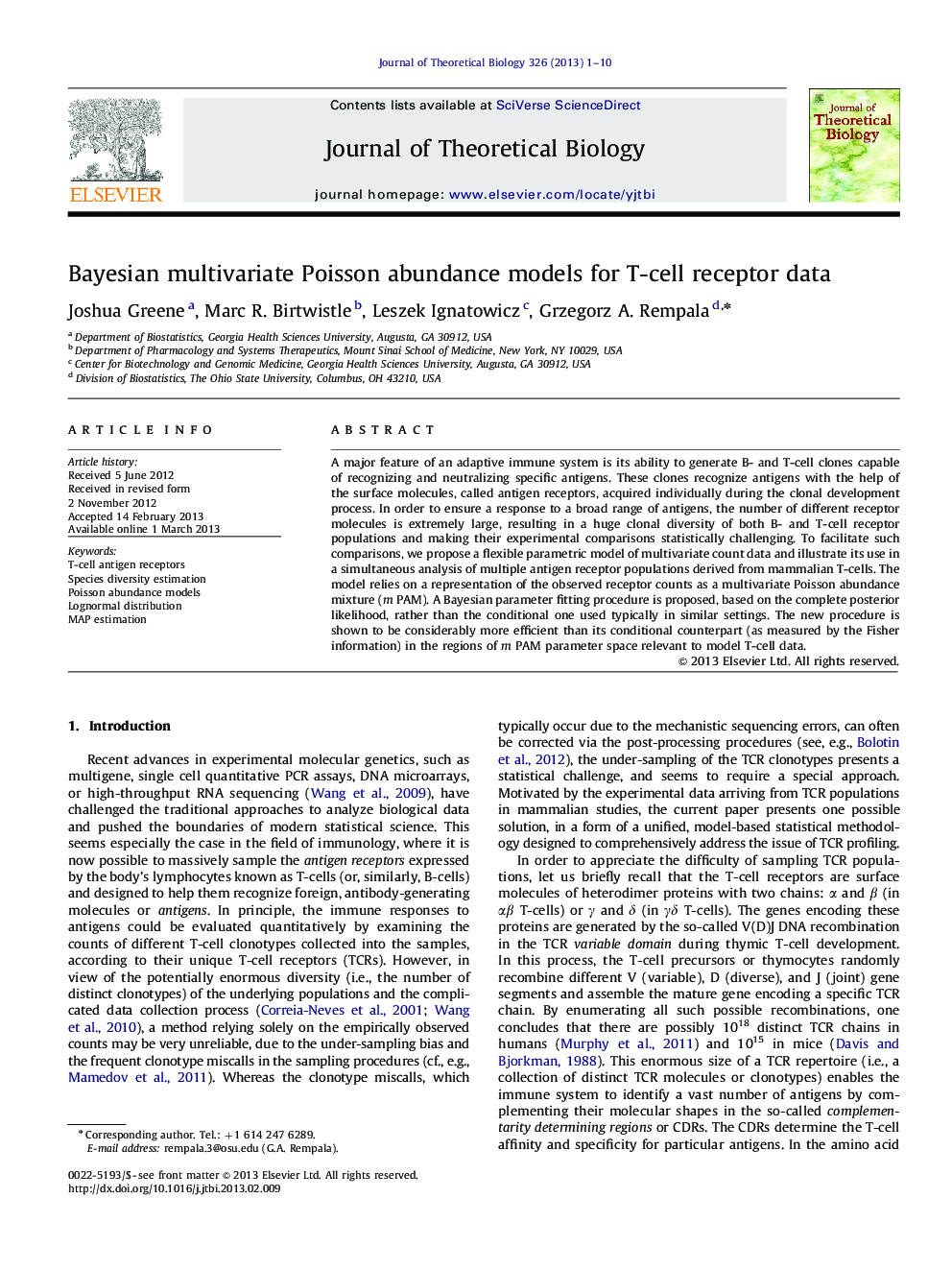 Bayesian multivariate Poisson abundance models for T-cell receptor data