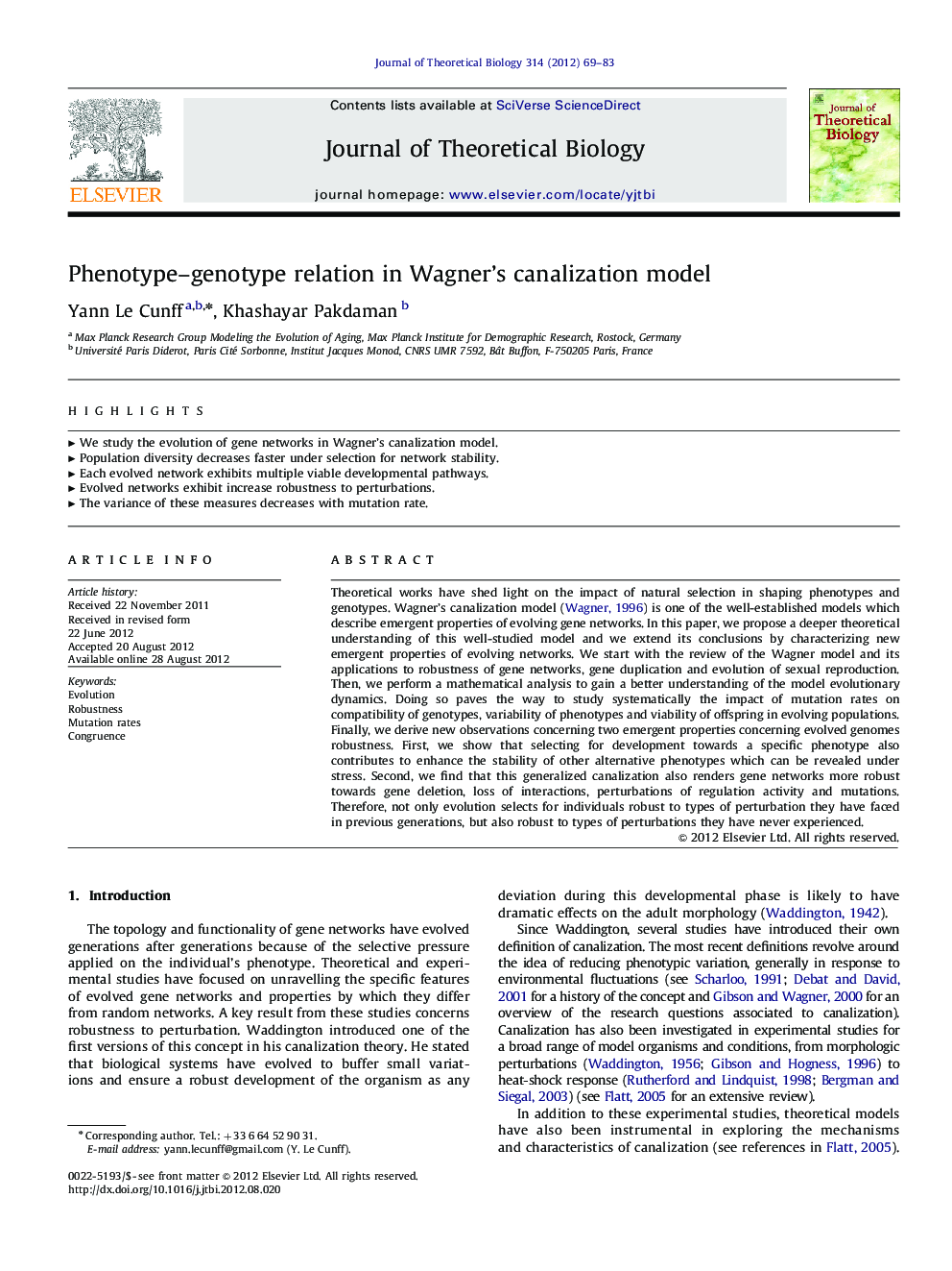 Phenotype–genotype relation in Wagner's canalization model