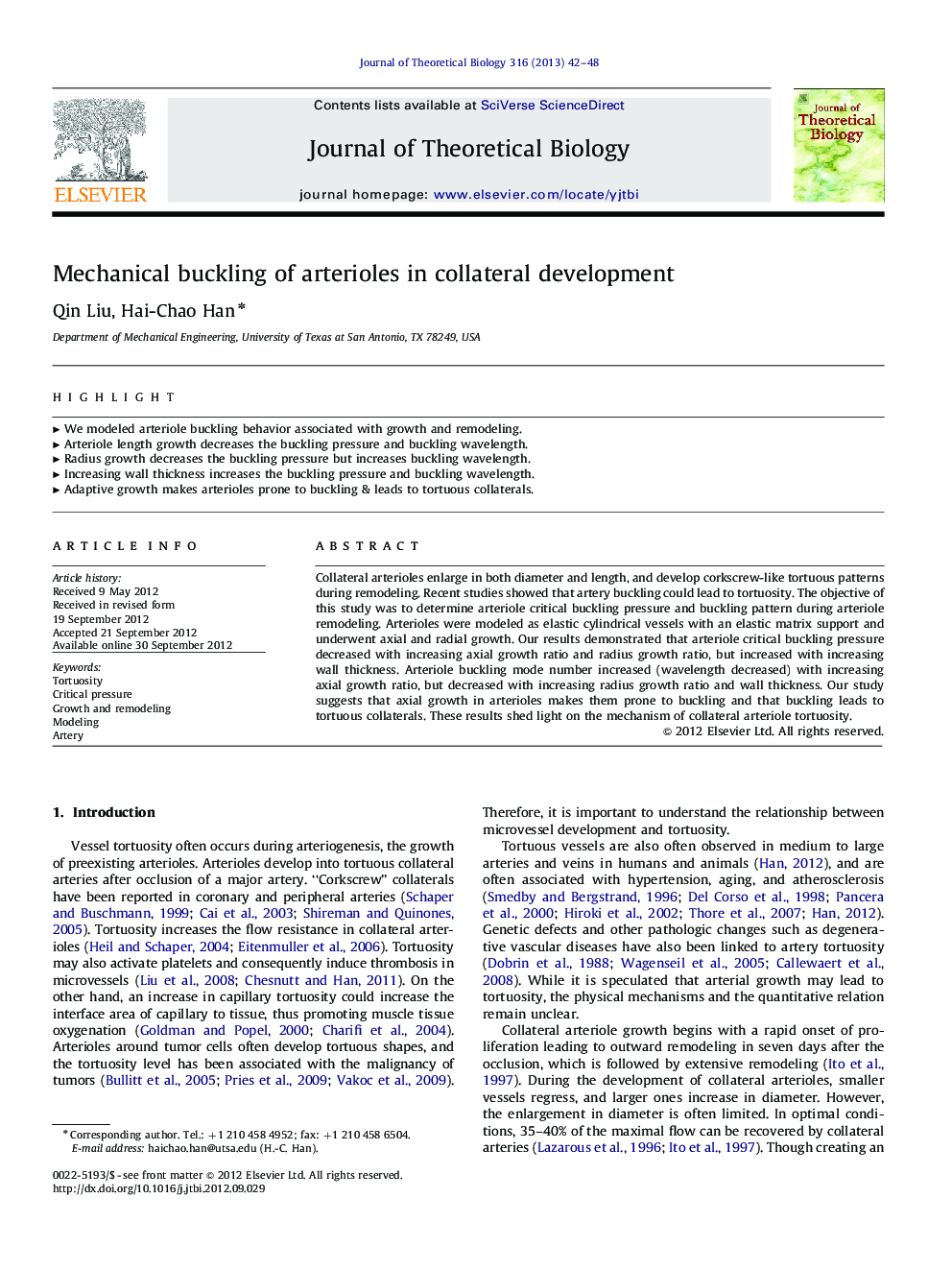 Mechanical buckling of arterioles in collateral development